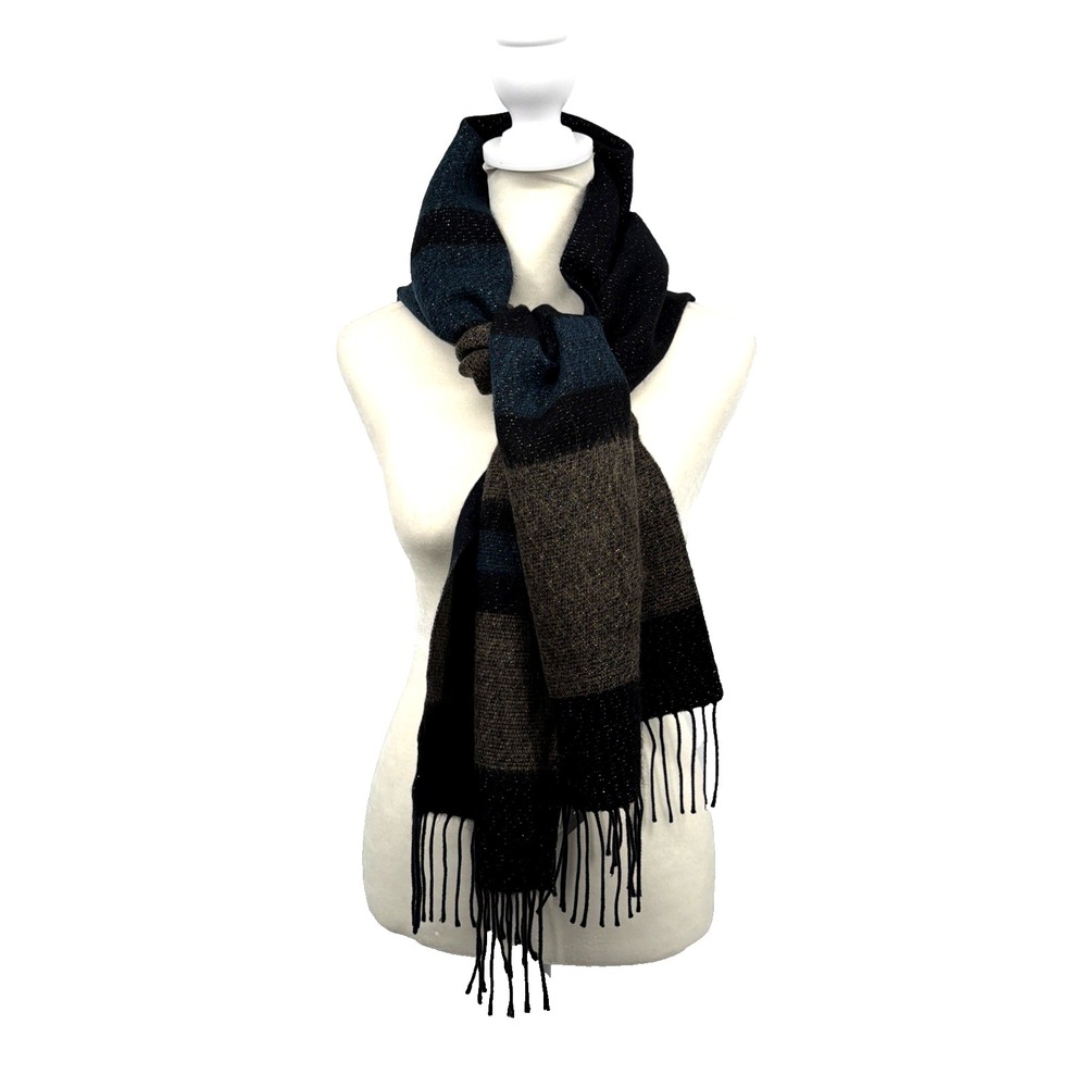 Steve Madden Lurex Striped Muffler Scarf Navy